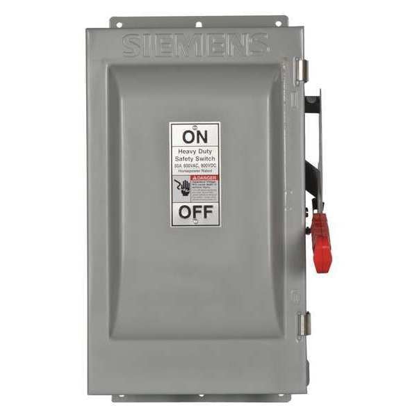 Interruptor de seguridad Siemens sin fusibles, servicio pesado, 600V CA, 3PST, 60 A, NEMA 3R - HNF362SCH