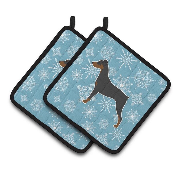 Carolines Treasures Winter Snowflake German Pinscher Pair of Pot Holders - BB3513PTHD