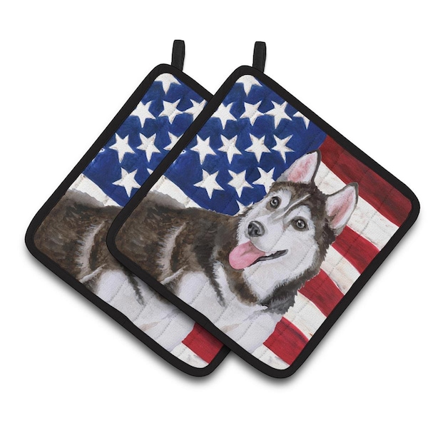 Carolines Treasures Siberian Husky No. 2 Patriotic Pair of Pot Holders - BB9712PTHD