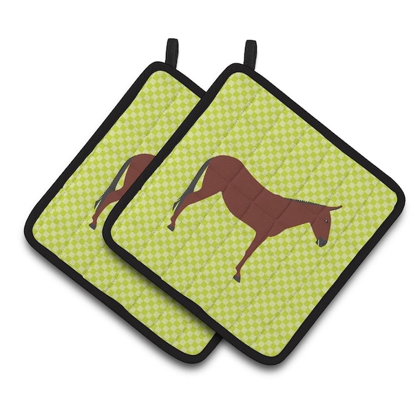 Carolines Treasures Hinny Horse Donkey Green Pair of Pot Holders - BB7676PTHD