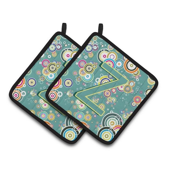 Carolines Treasures Letter Z Circle Circle Teal Initial Alphabet Pair of Pot Holders, 7.5 x 3 x 7.5 in. - CJ2015-ZPTHD