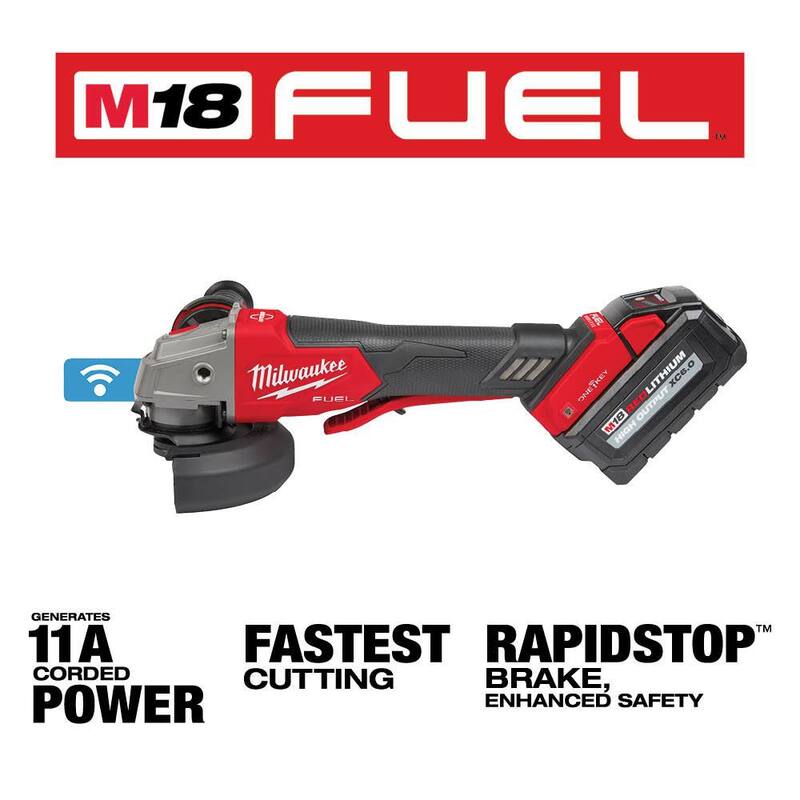 Amoladora inalámbrica Milwaukee M18 FUEL 18V de iones de litio sin escobillas de 4-1/2/5 pulgadas, con interruptor de paleta, llave de impacto de 1/2 pulgadas y 2 baterías - 2882-22-2855-20.