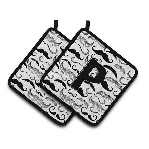 Carolines Treasures Letter P Moustache Initial Pair of Pot Holders, 7.5 x 3 x 7.5 in. - CJ2009-PPTHD