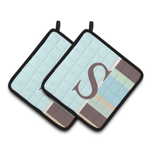 Carolines Treasures Letter S Initial Monogram - Blue Stripes Pair of Pot Holders, 7.5 x 3 x 7.5 in. - CJ1003-SPTHD