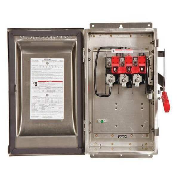 Interruptor de seguridad no fusible Siemens, servicio pesado, 600V AC, 2PST, 60 A, NEMA 3R - HNF262S