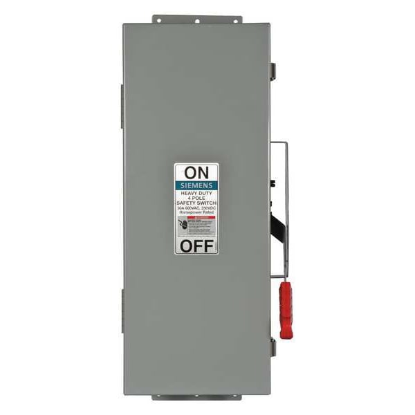 Interruptor de seguridad Siemens sin fusibles, servicio pesado, 600V AC, 4PST, 60 A, NEMA 1 - HNF462