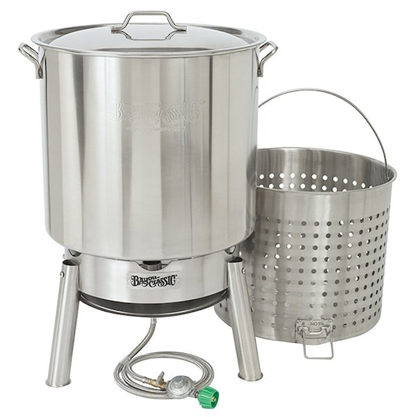 Bayou Classic Crawfish Cooker Kit, 21 in L, 21 in W, 85 qt Capacity, Stainless Steel - KDS-182