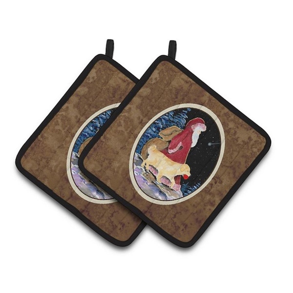 Carolines Treasures Santa Claus with Golden Retriever Pair of Pot Holders, 7.5 x 3 x 7.5 in. - SS8973PTHD