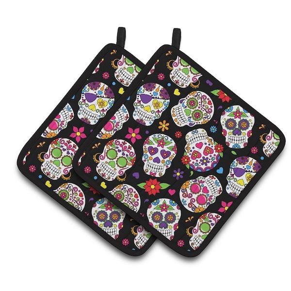 Carolines Treasures Day of the Dead Black Pair of Pot Holders - BB5116PTHD