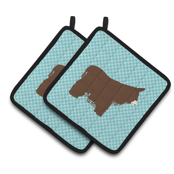 Carolines Treasures Poitou Poiteuin Donkey Blue Check Pair of Pot Holders - BB8026PTHD