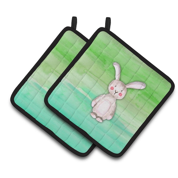 Carolines Treasures Bunny Rabbit Watercolor Pair of Pot Holders - BB7437PTHD
