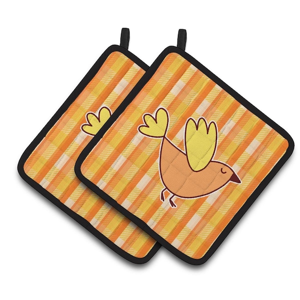 Carolines Treasures Bird on Orange Plaid Pair of Pot Holders - BB6832PTHD
