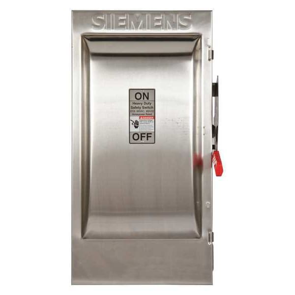 Interruptor de seguridad con fusible Siemens, servicio pesado, 240V CA, 3PST, 200 A, NEMA 4X - HF324S