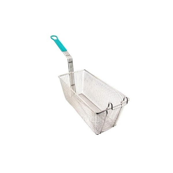 Winco 13 1/4 in x 6 1/2 in x 5 7/8 in Fry Basket with Green Handle - FB-30
