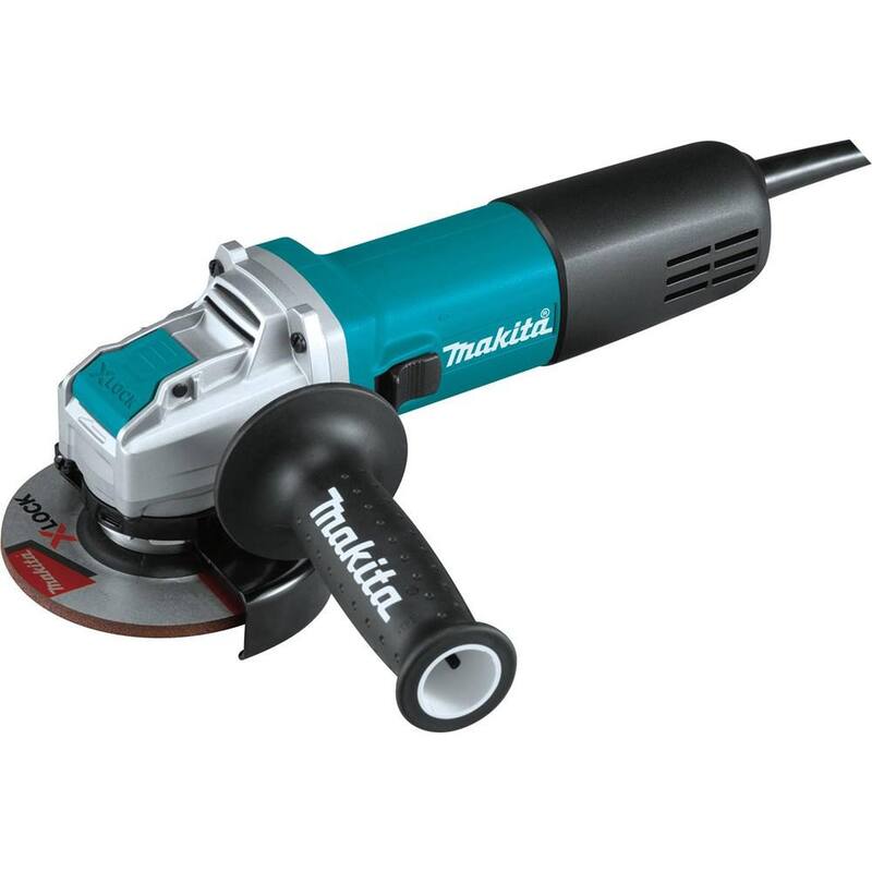 Esmeriladora angular con interruptor Makita de 7.5 amperes con cable de 4.5 pulgadas X-LOCK AC/DC y disco de corte de diamante cerámico y granito de 4.5 pulgadas - GA4570-E-07397