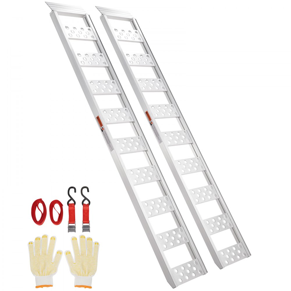 VEVOR Aluminum Ramps, 1250lbs, Straight Ramp with Treads and Load Straps, Portable Loading Ramp for Motorcycles, ATVs, Trucks, Lawn Mower, Dirt Bike, Garden Tractor, 78"L x 12"W, 2Pcs - ZZZ1250781222PF5MV0