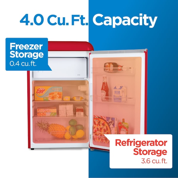 Commercial Cool 4.0 Cu. Ft. Refrigerator With Freezer, Vintage Style Refrigerator, Red - CCRR4LR