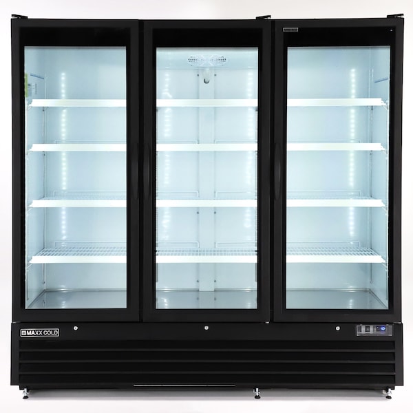 Maxx Cold Triple Glass Door Merchandiser Refrigerator, Large, 81 in.W, 73 cu. ft., in Black - MXGDM-73RBHC