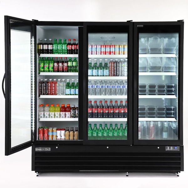 Maxx Cold Triple Glass Door Merchandiser Refrigerator, Large, 81 in.W, 73 cu. ft., in Black - MXGDM-73RBHC
