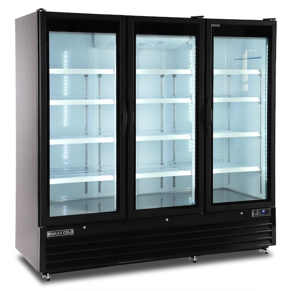 Maxx Cold Triple Glass Door Merchandiser Refrigerator, Large, 81 in.W, 73 cu. ft., in Black - MXGDM-73RBHC