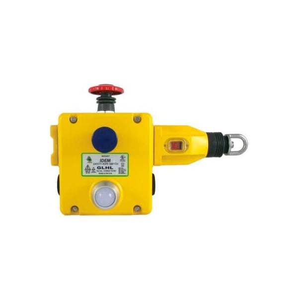 Interruptores de seguridad Idem Usa IDEM GLHL con cuerda de tracción con paradas/LED, 4NC 2NO, 110/120v, 1/2NPT, de fundición - 141006B