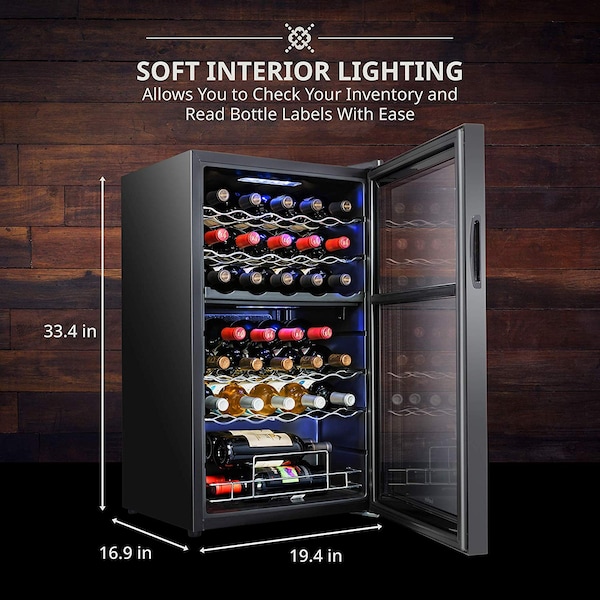 Ivation 33-Bottle Dual Zone Compressor Freestanding Wine Cooler Refrigerator - Black - IVFWCC331DB
