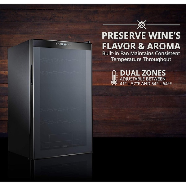 Ivation 33-Bottle Dual Zone Compressor Freestanding Wine Cooler Refrigerator - Black - IVFWCC331DB