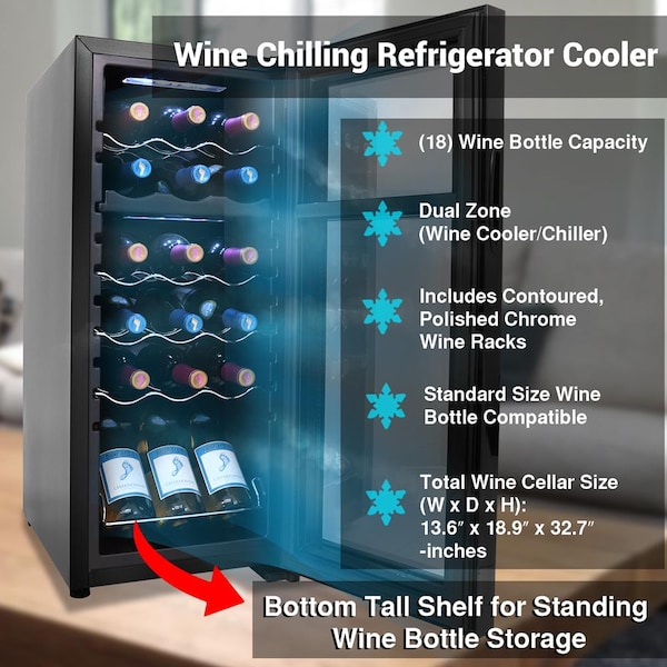 Nutrichef 18Bottles Compressor Wine Cooler Dual-Zo, PKCWCDS188 - PKCWCDS188