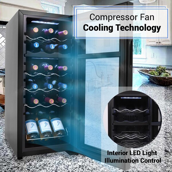Nutrichef 18Bottles Compressor Wine Cooler Dual-Zo, PKCWCDS188 - PKCWCDS188