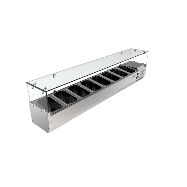 Koolmore 71" Refrigerated Countertop Condiment Prep Rail Sandwich Prep Station with Sneeze Guard - SCDC-8P-SG