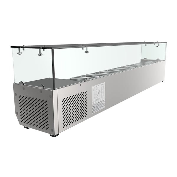 Koolmore 71" Refrigerated Countertop Condiment Prep Rail Sandwich Prep Station with Sneeze Guard - SCDC-8P-SG