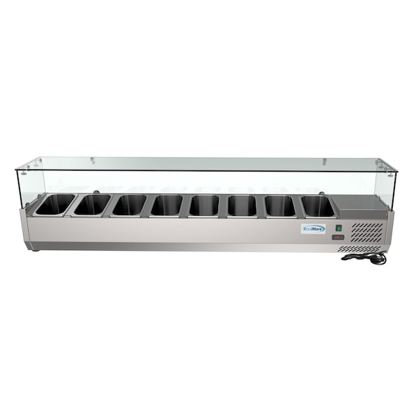 Koolmore 71" Refrigerated Countertop Condiment Prep Rail Sandwich Prep Station with Sneeze Guard - SCDC-8P-SG