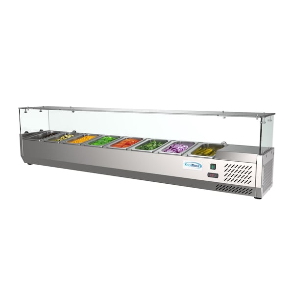 Koolmore 71" Refrigerated Countertop Condiment Prep Rail Sandwich Prep Station with Sneeze Guard - SCDC-8P-SG