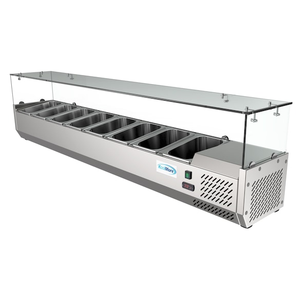 Koolmore 71" Refrigerated Countertop Condiment Prep Rail Sandwich Prep Station with Sneeze Guard - SCDC-8P-SG