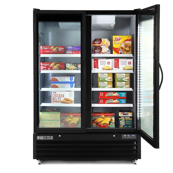 Maxx Cold Double Glass Door Merchandiser Freezer, Large, 54 in.W, 50 cu. ft., in Black - MXGDM-50FBHC