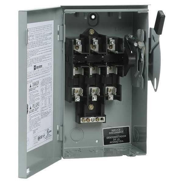 Interruptor de seguridad fusible Eaton, servicio general, 240V CA, 3PST, 100 A, NEMA 3R - DG323NRB