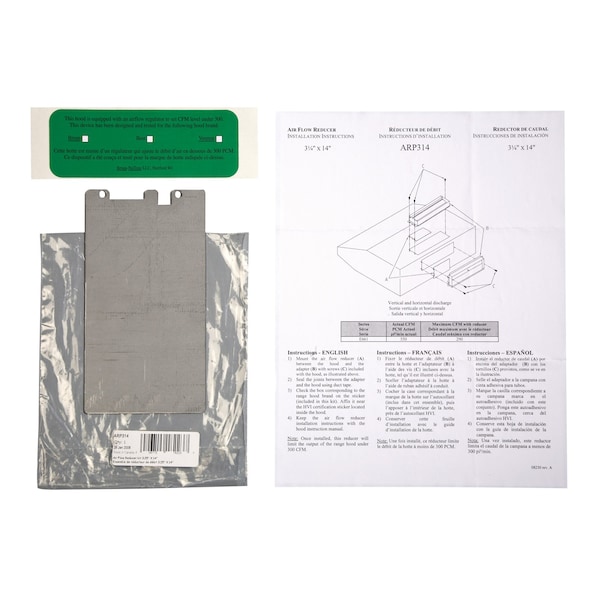 Almo Pro-Style Range Hood Air Flow Reducer Kit - 3-1/4in x 14in for Elite E661 and UP27I Models - ARP314