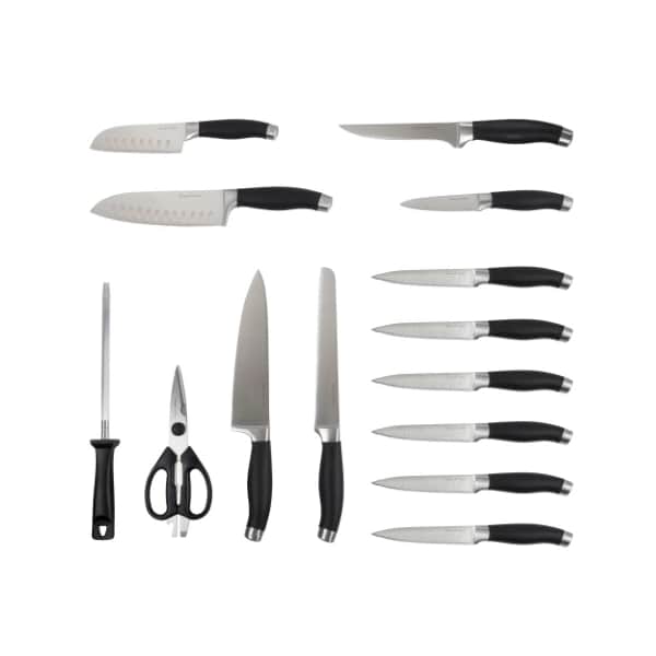 Hastings Home 15-piece Professional Quality Stainless Knife Set with Shears Sharpener Chef Bread and Wood Block - 288413WAY