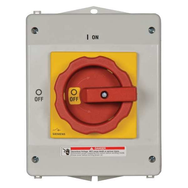 Interruptor de seguridad Siemens no fusible, servicio pesado, 600V AC, 3PST, 63 A, NEMA 1, 12K, 4X - 3LD25650TB530US2