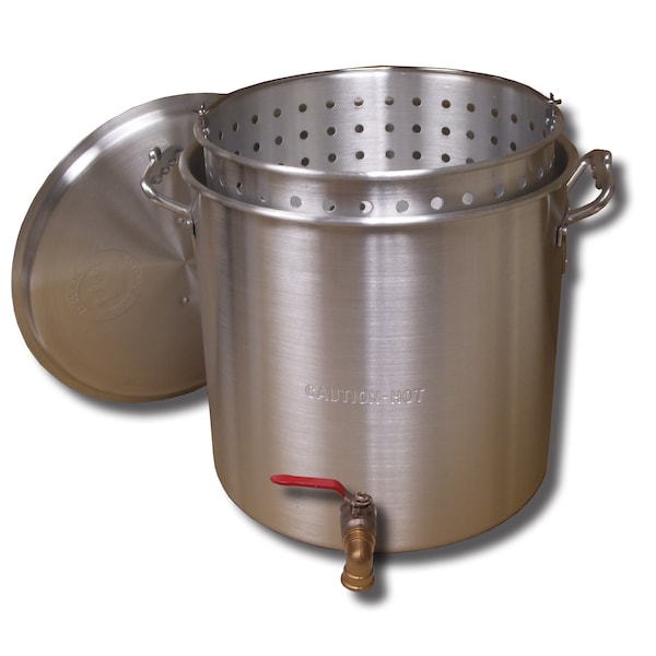 King Kooker Boiling Pot with Spigot, Aluminum, Lid and Basket, 100qt. - KK 100V