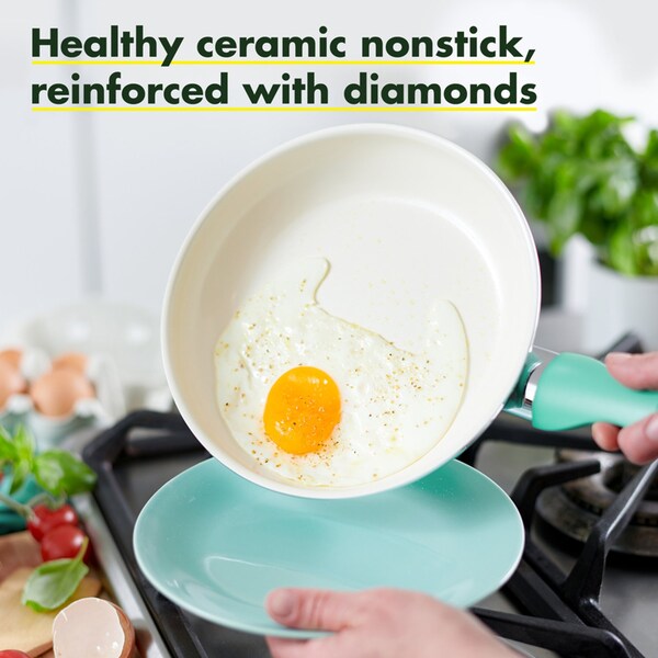 The Cookware Co GreenPan Rio Ceramic Coated Aluminum Fry Pan 12 in. Turquoise - CC002479-001