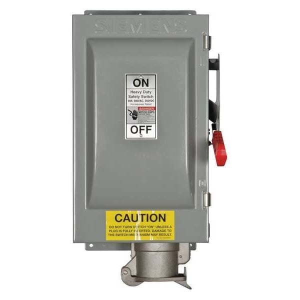 Interruptor de seguridad Siemens sin fusibles, servicio pesado, 600V CA, 3PST, 60 A, NEMA 3R - HNF362JPN