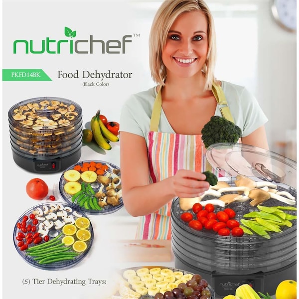 Nutrichef Electric Countertop Food Dehydrator, Food Preserver (Black) - PKFD14BK