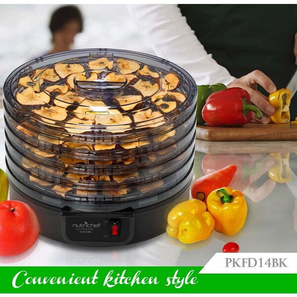 Nutrichef Electric Countertop Food Dehydrator, Food Preserver (Black) - PKFD14BK