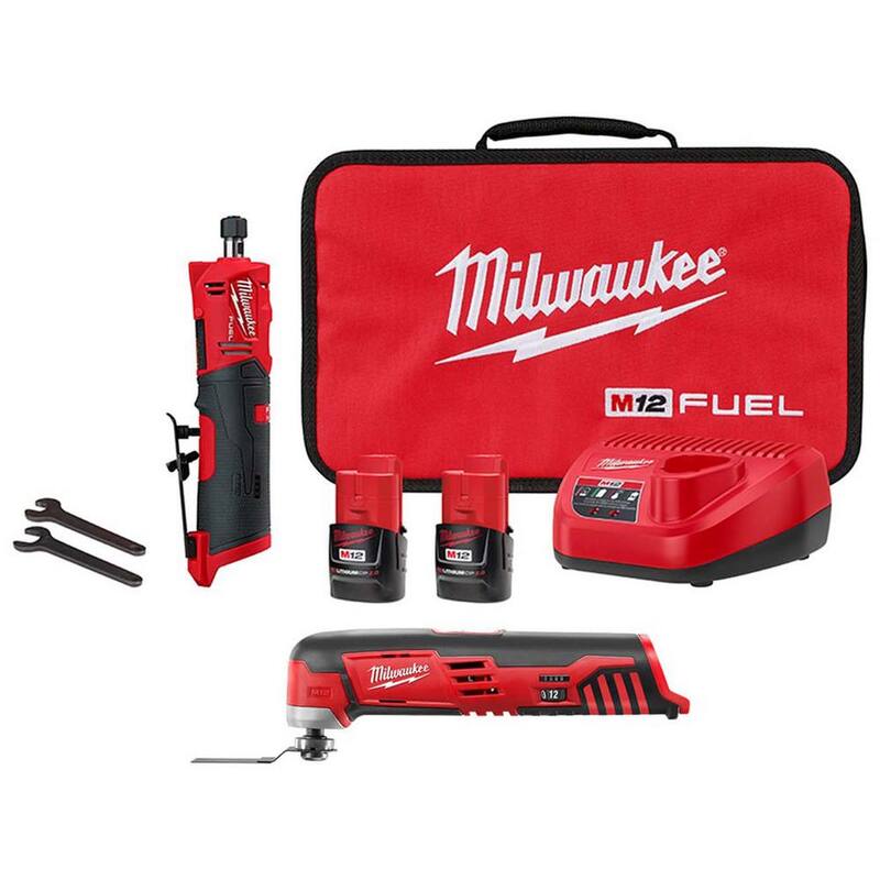 Milwaukee M12 FUEL 12V Lithium-Ion 1/4 in. Kit de esmeriladora recta inalámbrica con herramienta multiusos oscilante M12 - 2486-22-2426-20