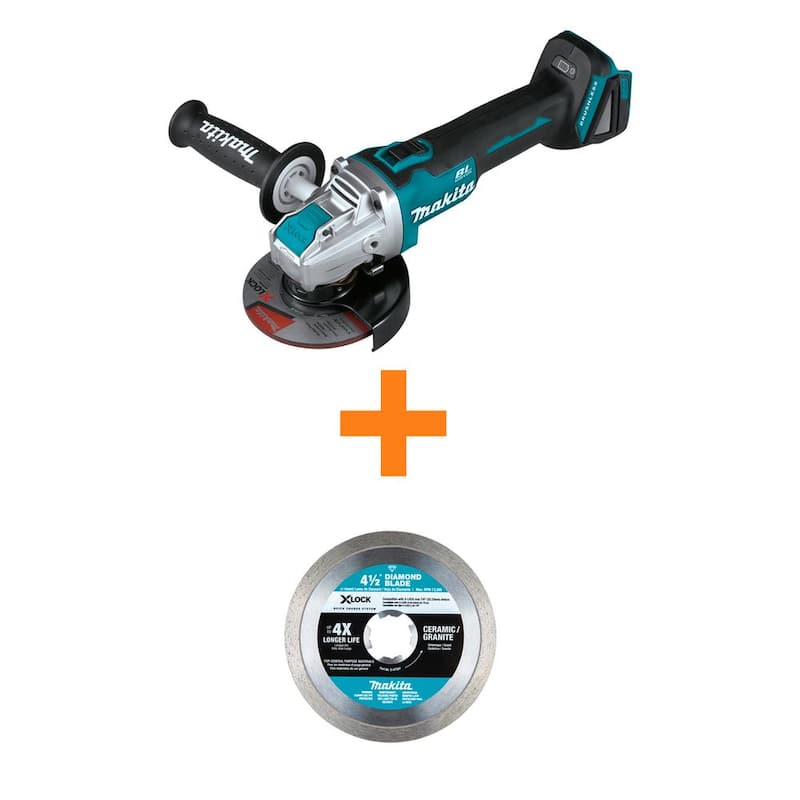 Makita 18V LXT Amoladora inalámbrica BL 4.5/5 pulg. X-LOCK Solo herramienta con bono de hoja de corte Cer/Gran de 4.5 pulg. X-LOCK - XAG26Z-E-07397