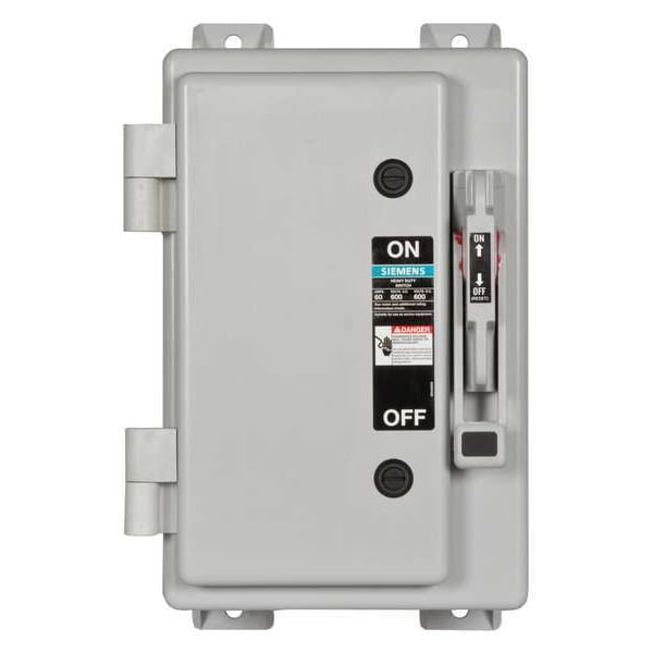 Interruptor de seguridad de fusibles Siemens, servicio pesado, 600V AC, 3PST, 60 A, NEMA 3R - HF362NX
