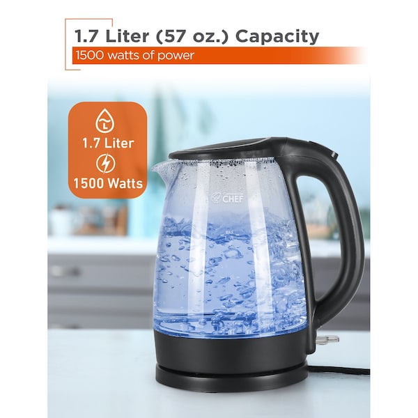 Commercial Chef 1.7L Cordless Glass Kettle - CHK17M2GB