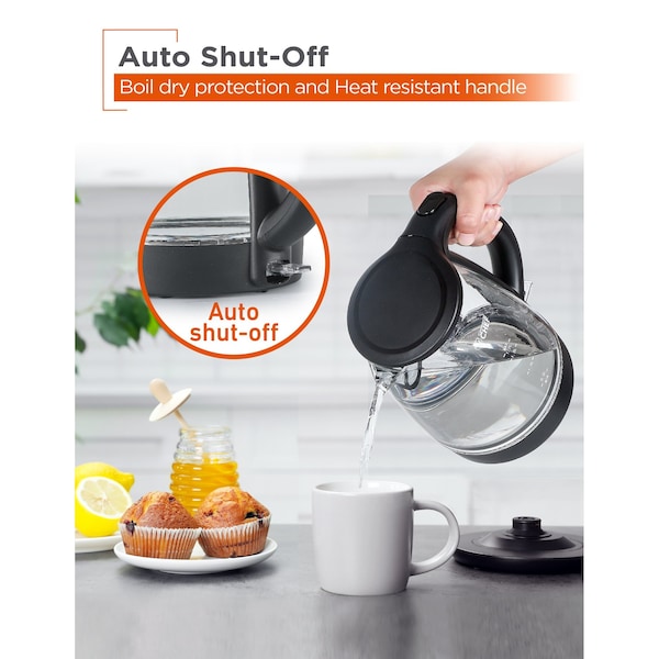 Commercial Chef 1.7L Cordless Glass Kettle - CHK17M2GB
