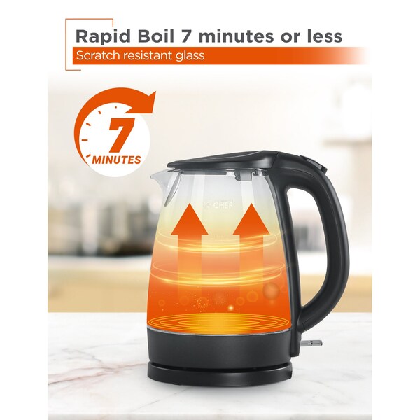 Commercial Chef 1.7L Cordless Glass Kettle - CHK17M2GB